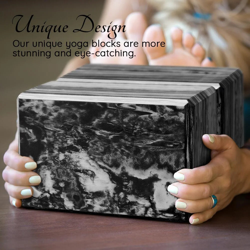 Yoga Blocks 2 Pack plus Yoga Strap with Metal D-Ring for Yoga Pilates Fitness and Gym, Black, 9 In. X 6 In. X 4 In.