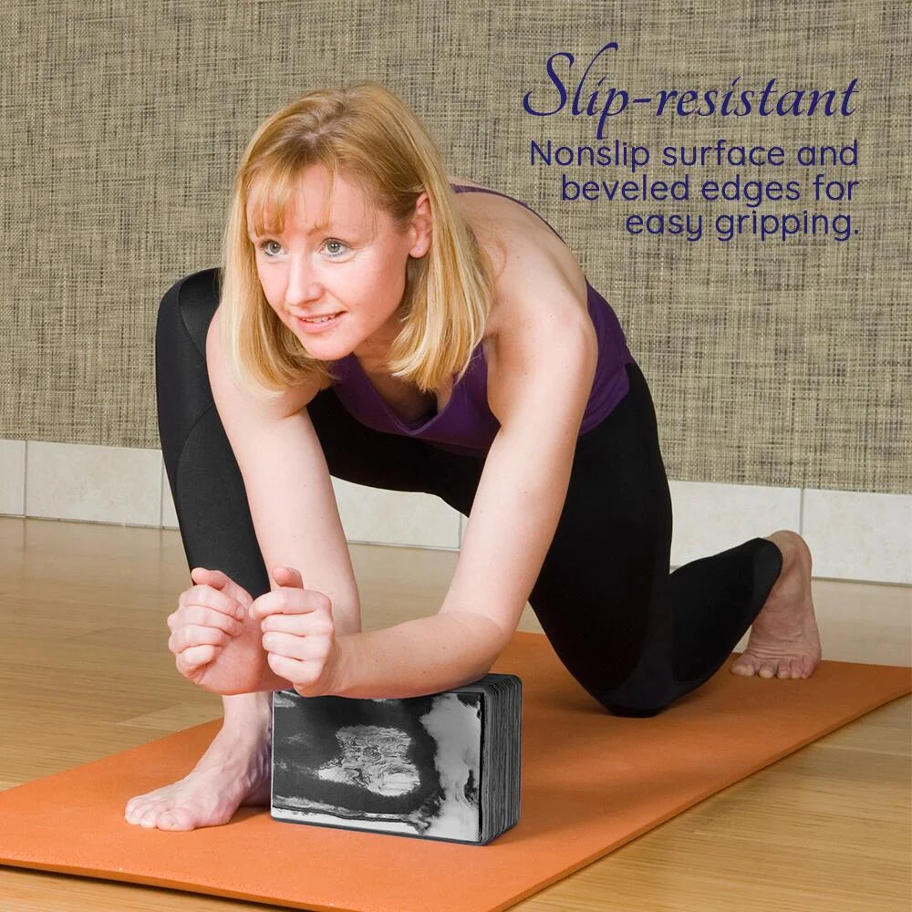 Yoga Blocks 2 Pack plus Yoga Strap with Metal D-Ring for Yoga Pilates Fitness and Gym, Black, 9 In. X 6 In. X 4 In.
