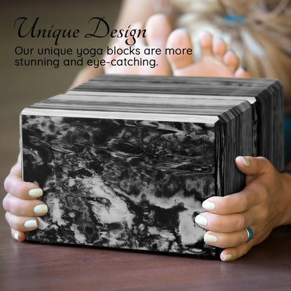 Yoga Blocks 2 Pack plus Yoga Strap with Metal D-Ring for Yoga Pilates Fitness and Gym, Black, 9 In. X 6 In. X 4 In.