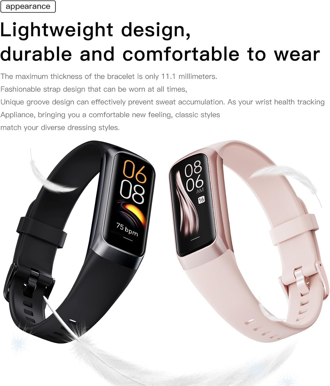 Fitness Tracker - AMOLED Display, Heart Rate, Blood Pressure Monitor