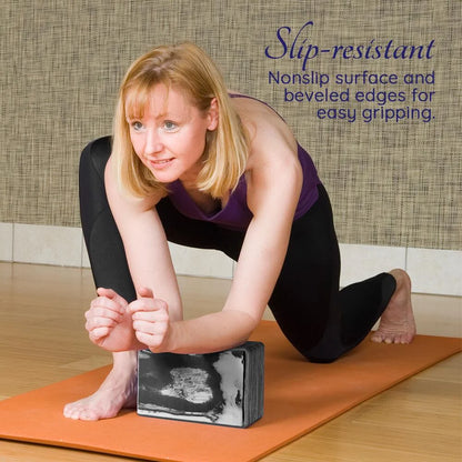 Yoga Blocks 2 Pack plus Yoga Strap with Metal D-Ring for Yoga Pilates Fitness and Gym, Black, 9 In. X 6 In. X 4 In.