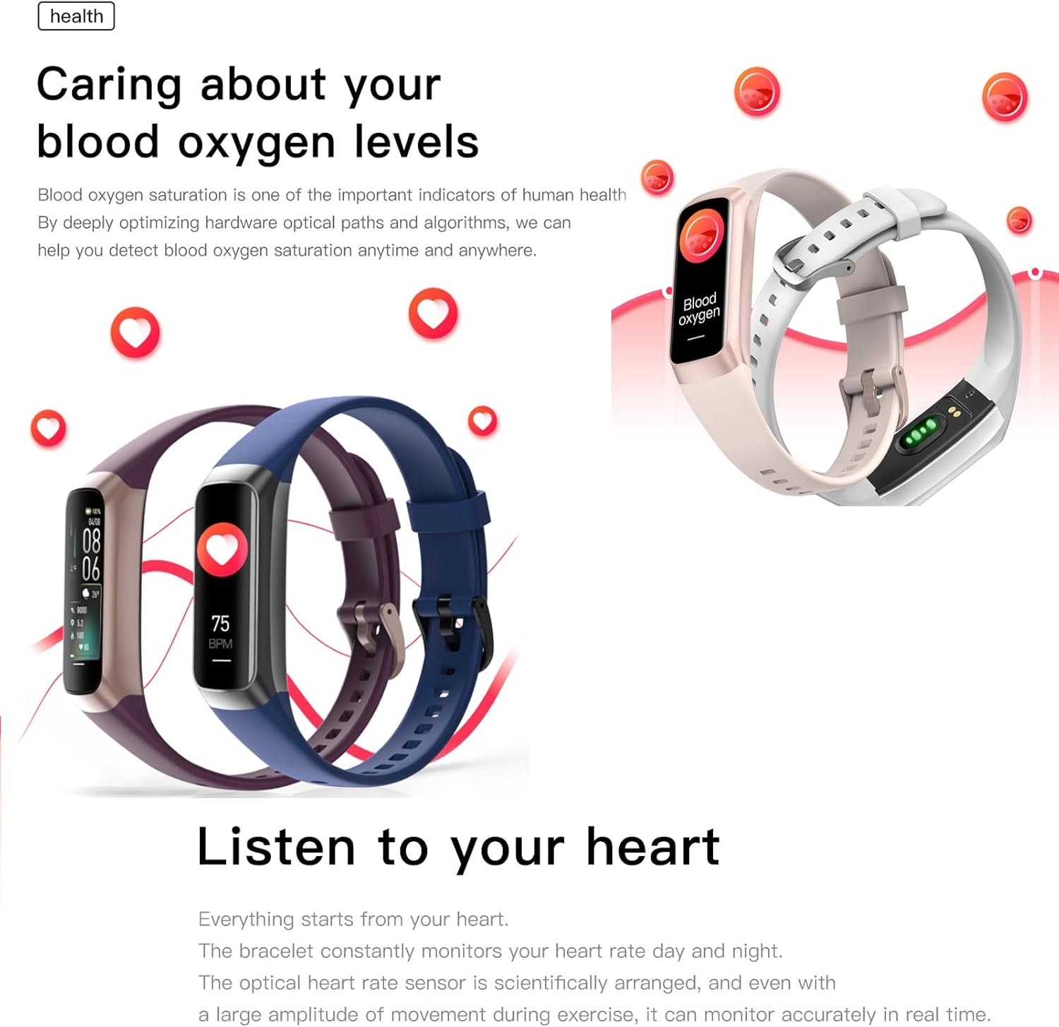 Fitness Tracker - AMOLED Display, Heart Rate, Blood Pressure Monitor