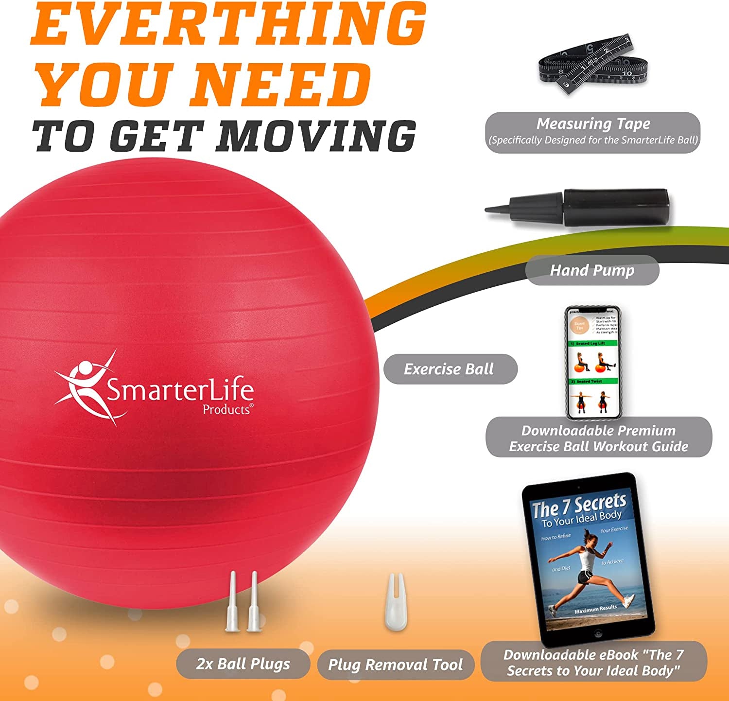 Smarterlife Exercise Ball - Yoga & Fitness Balance Ball