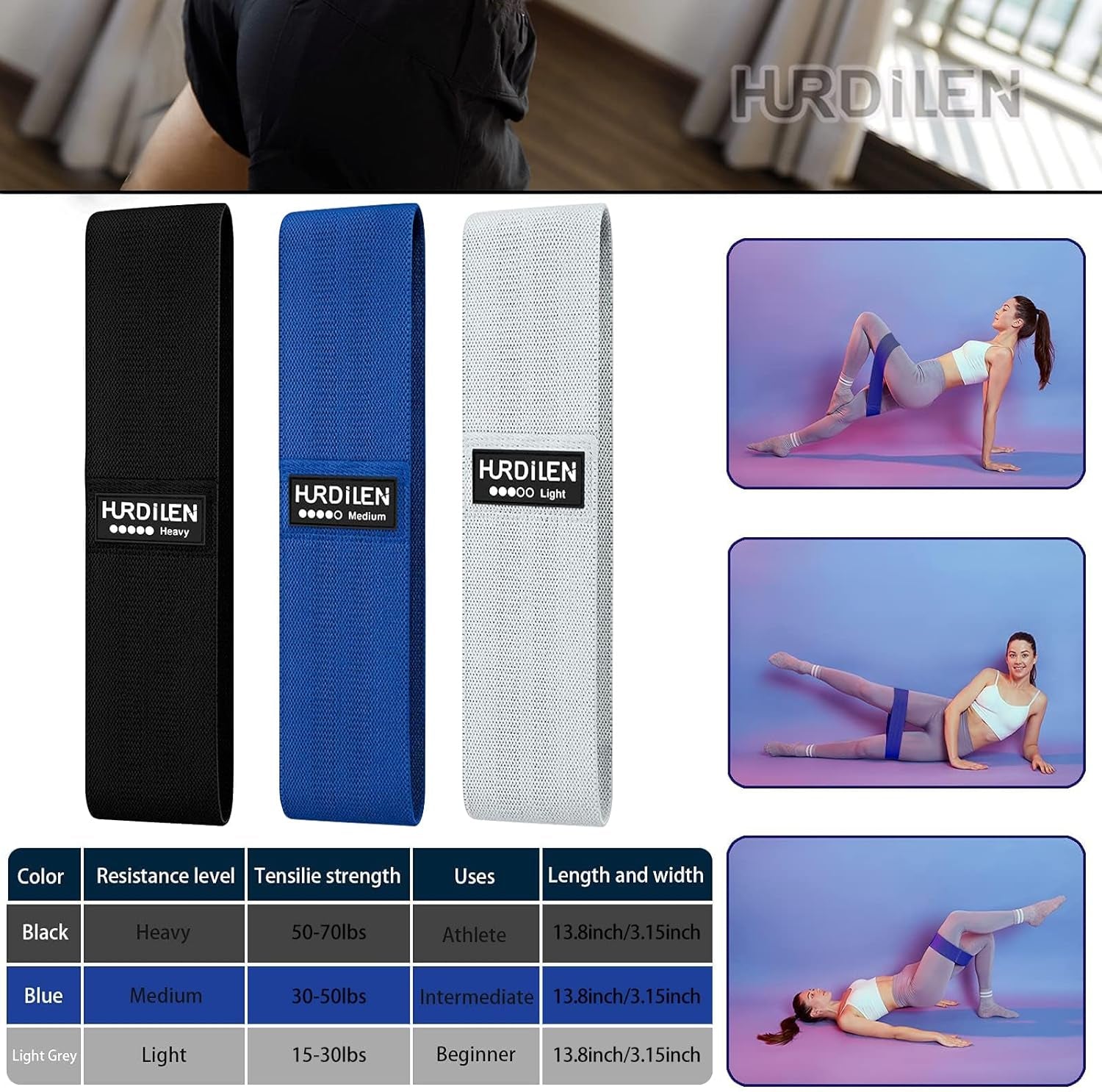 Resistance Bands for Working Out, Women & Men - 3 Levels Elastic Stretch Bands