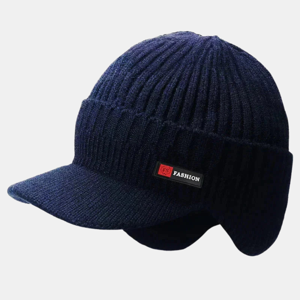 Men's Winter Hat - Knitted Cap with Windproof Visor & Ear Protection