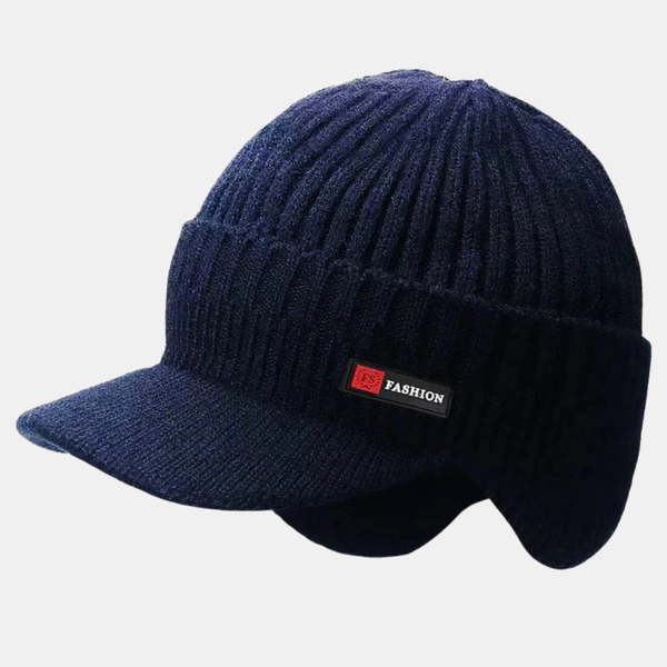 Men's Winter Hat - Knitted Cap with Windproof Visor & Ear Protection