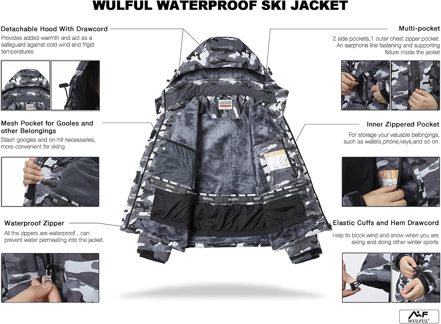 Women'S Waterproof Ski Jacket Warm Winter Coats Windproof Winter Jackets for Women Fleece Lined Windbreaker with Hood