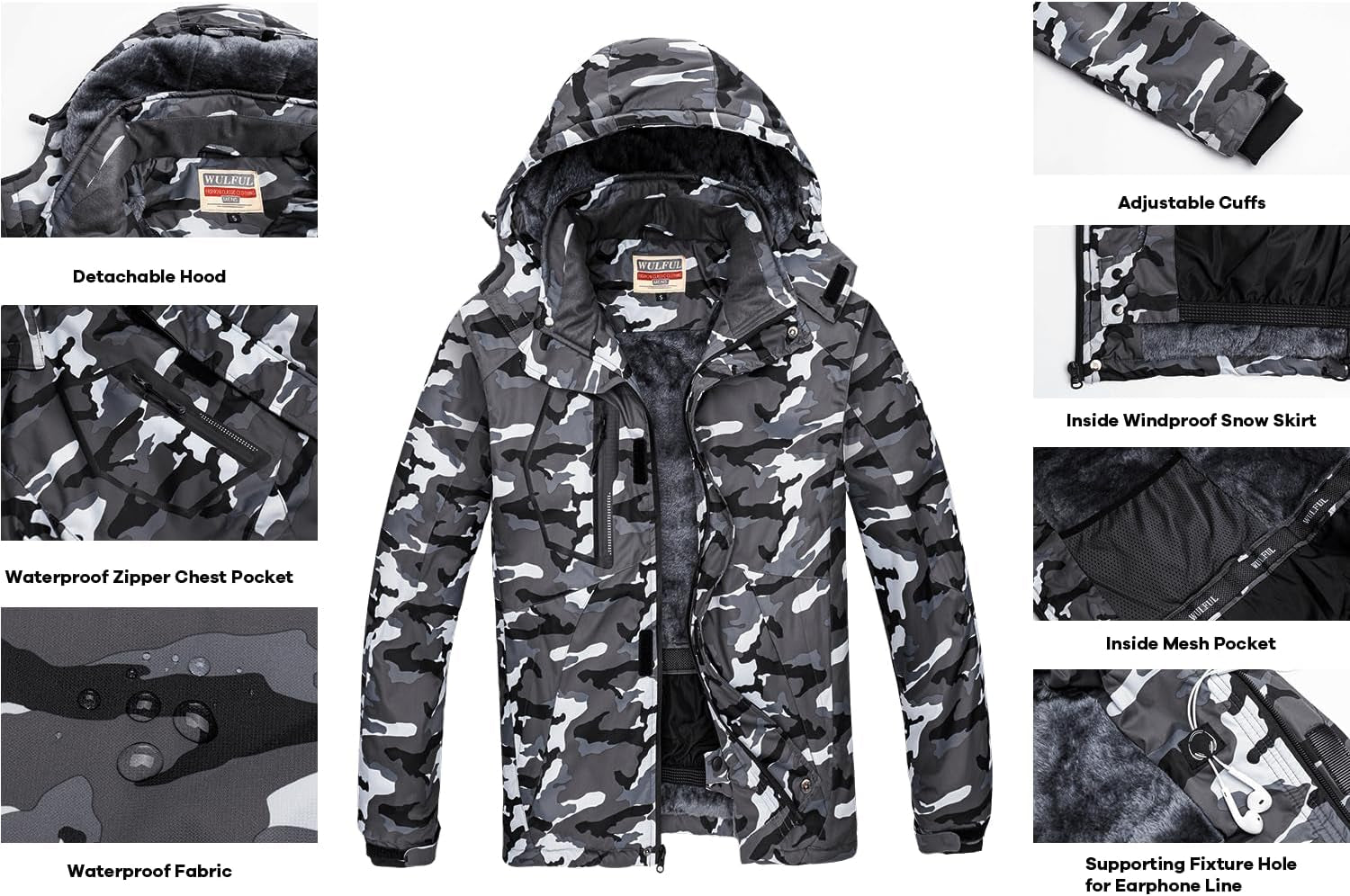 Women's Waterproof Ski Jacket - Fleece-Lined Windbreaker with Hood