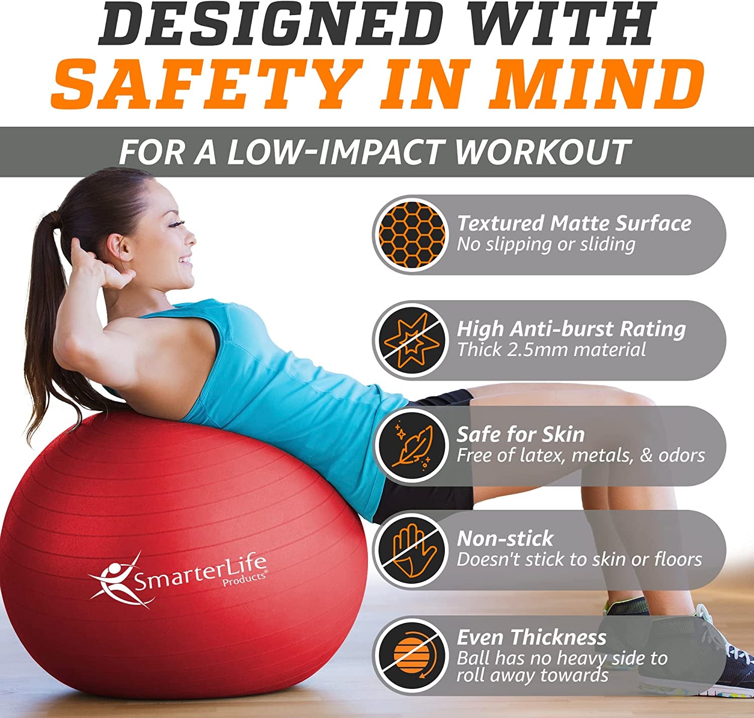 Smarterlife Exercise Ball - Yoga & Fitness Balance Ball