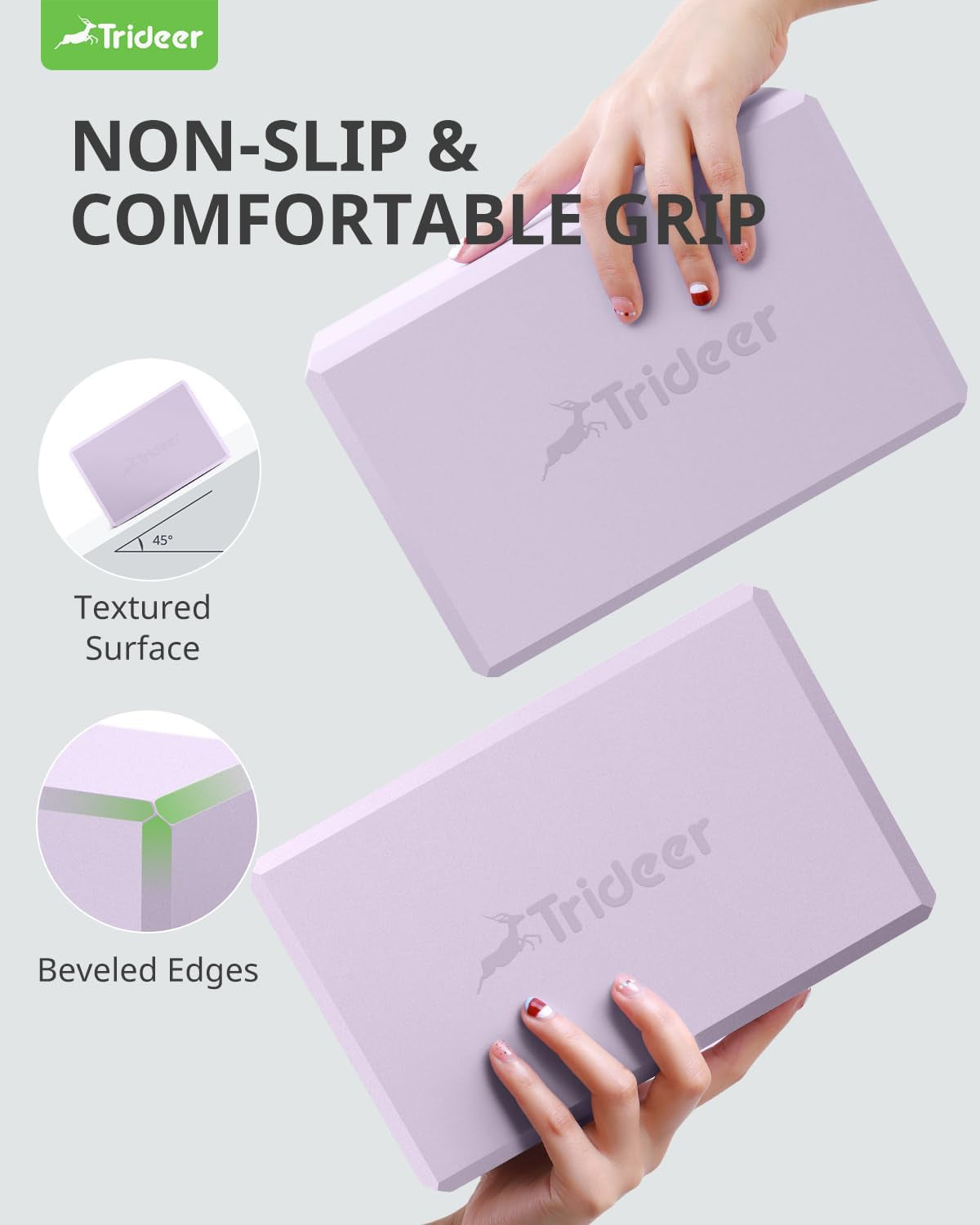 Yoga Blocks 2 Pack - Non-Slip Foam for Alignment & Stretching