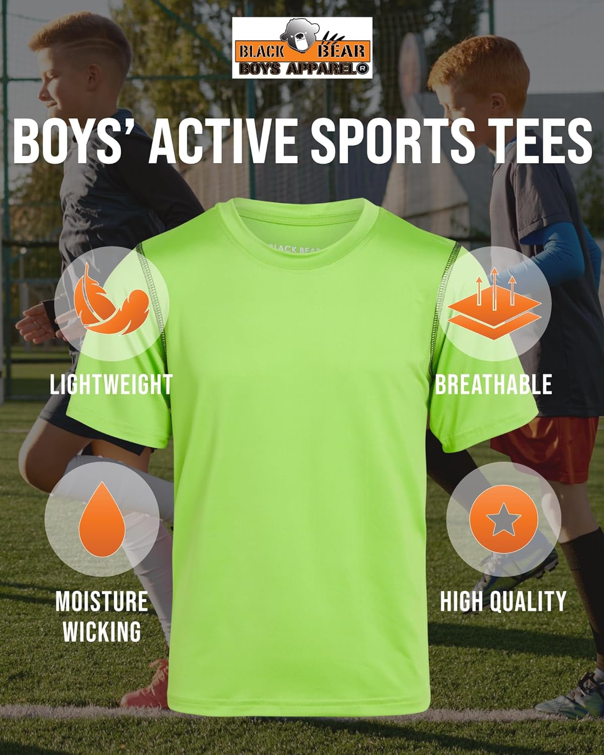 Boys' 4-Pack Dry Fit T-Shirts - Athletic Performance Shirts